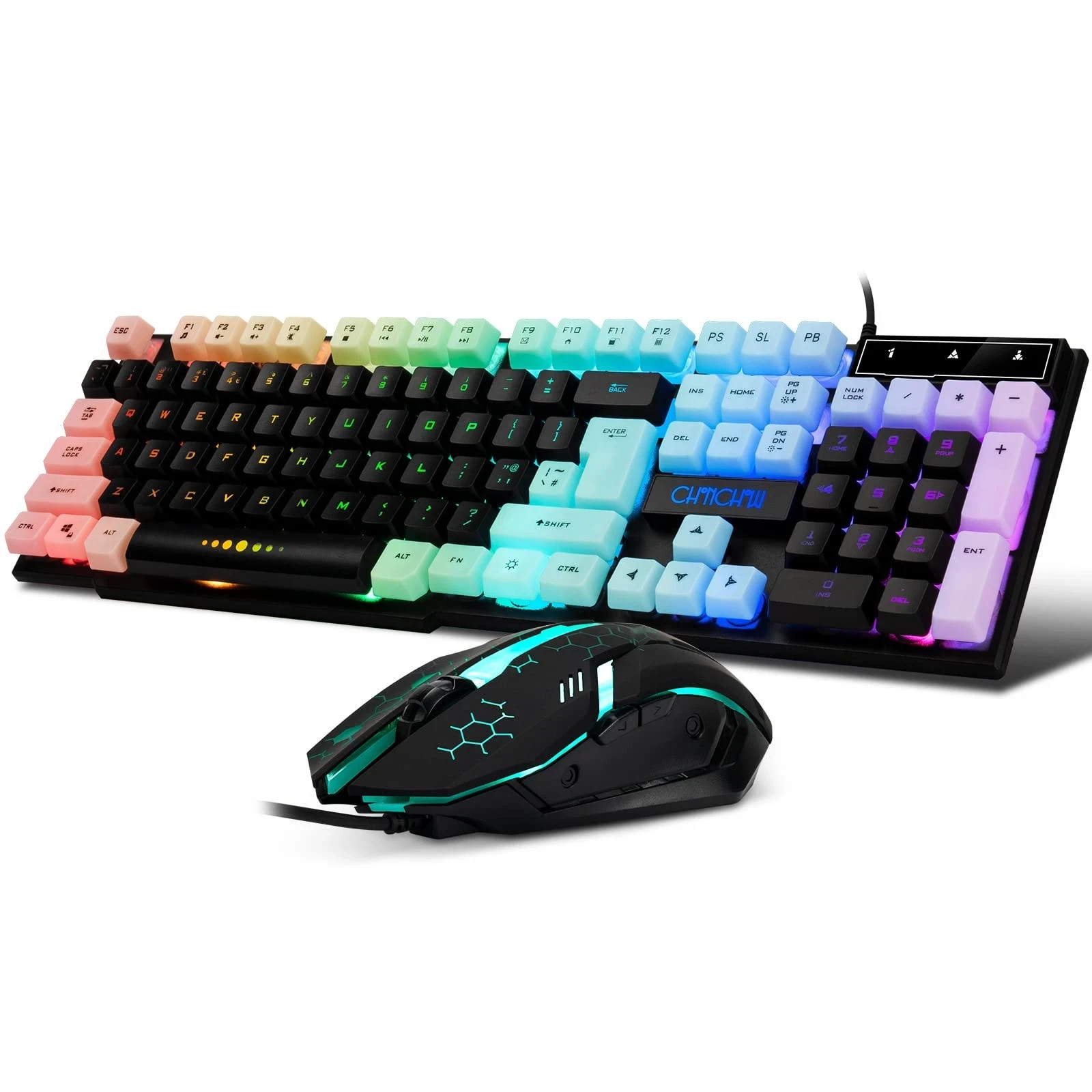 Gaming Keyboard and Mouse Combo,USB Wired 104-Keys Full Size Light U...