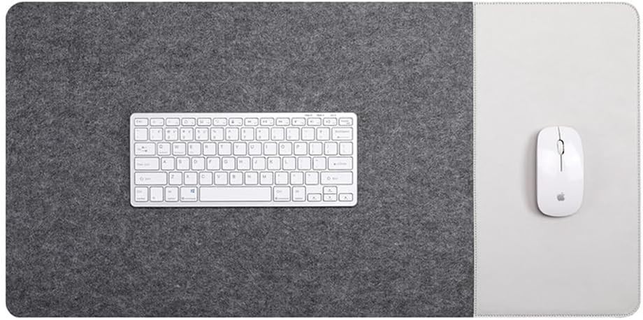 Felt Desk Pad & Leather Mouse Pad with Non-Slip Bottom(White Gray, 39.4x13.7in)