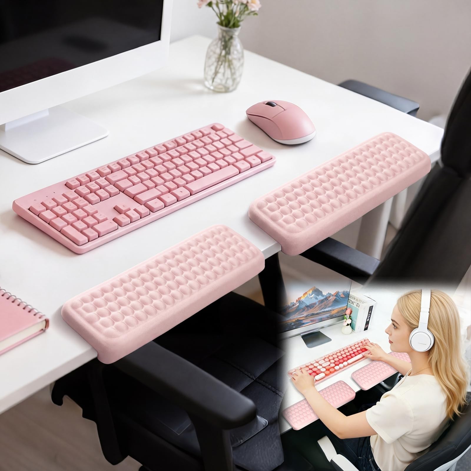 2 PCS Pink LShaped Desk Arm Rest Memory Foam Elbow Pad NonSlip Edge Cushion