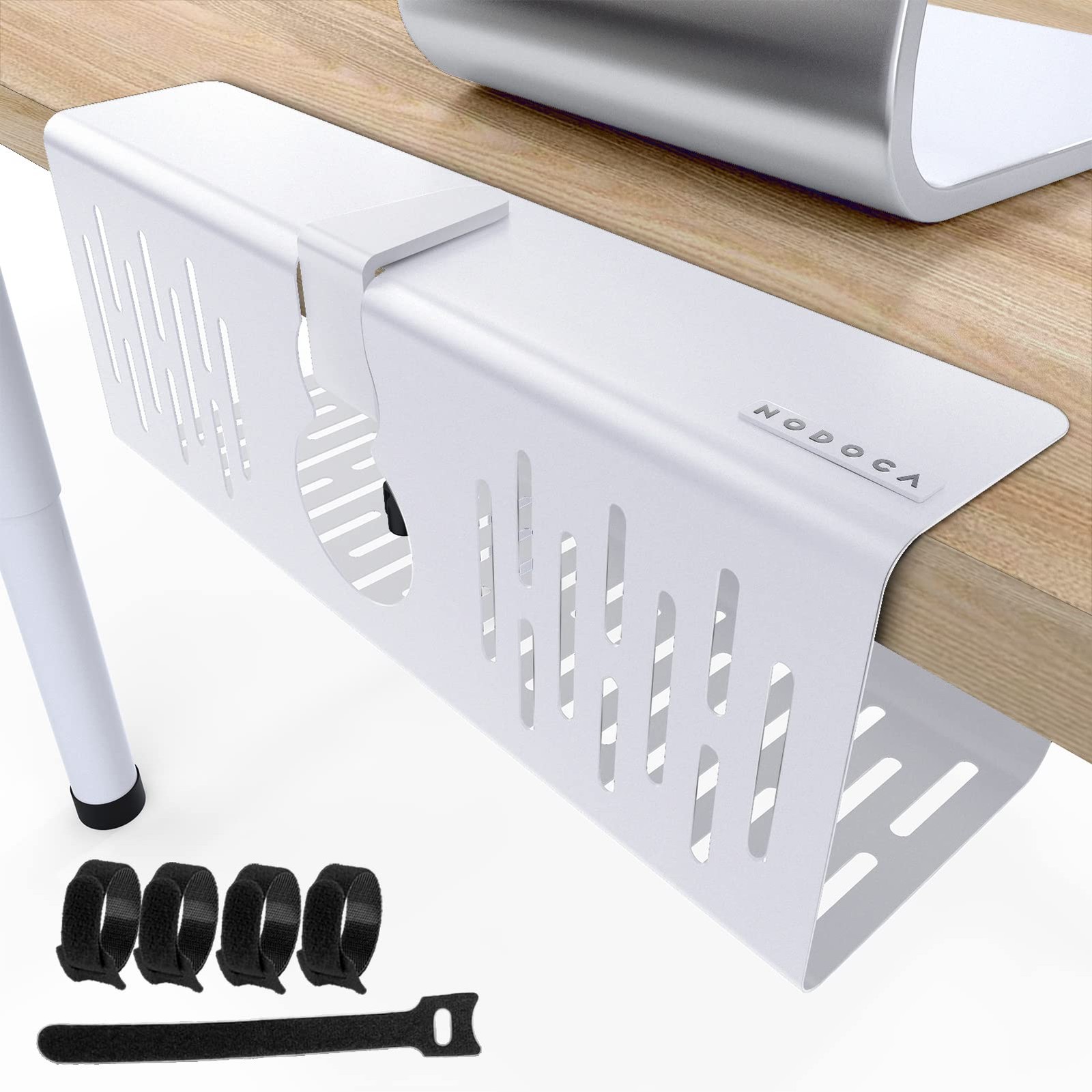 NODOCA No Drill Under Desk Cable Management Tray, 【Clip-on】14''×1pc, White 