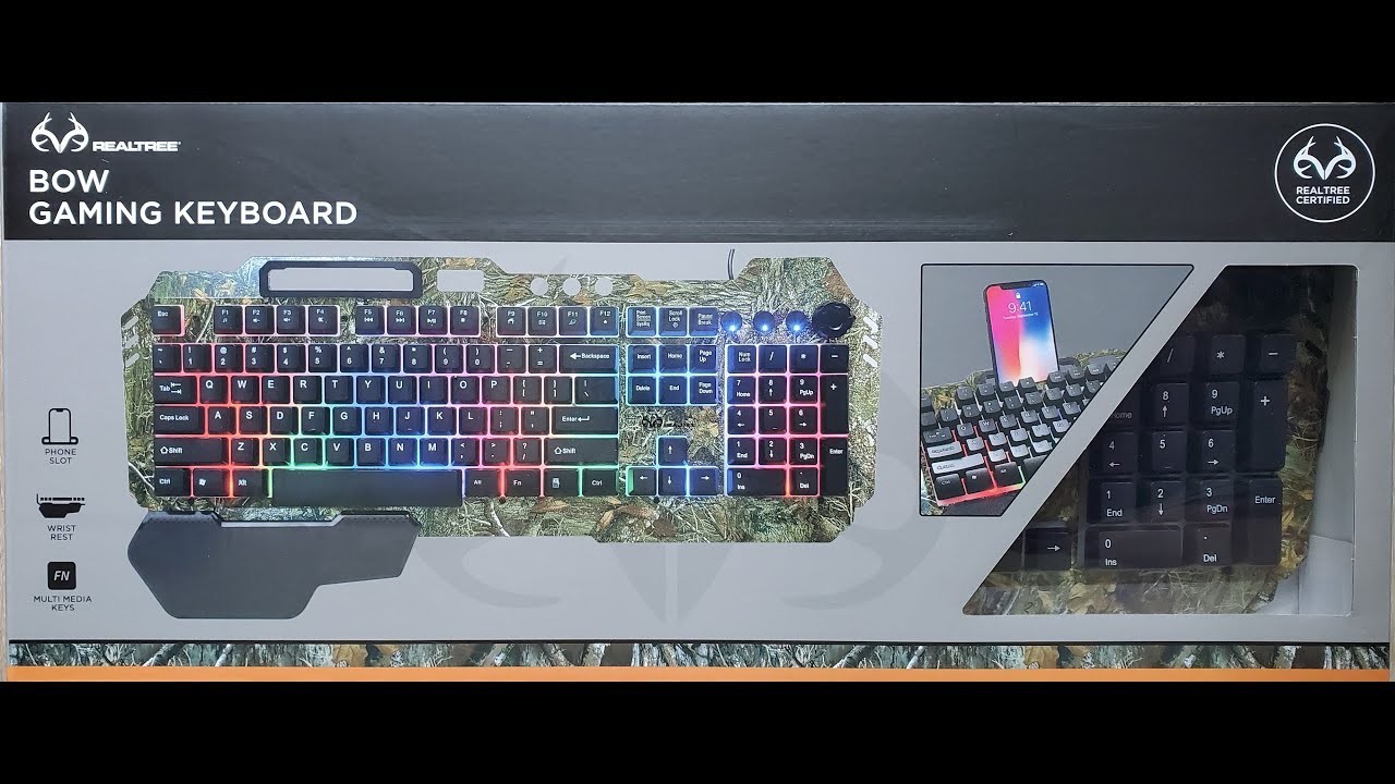Realtree Bow GRLT1006 RGB Gaming Keyboard – Backlit with Detachable Wrist Rest