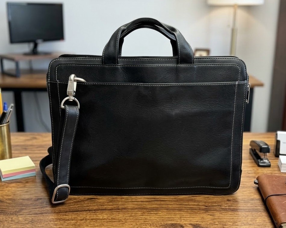 Vintage Wilsons Leather Briefcase Messenger Bag Y2K Black Genuine Leather 08120