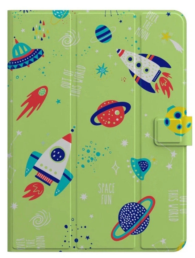Kids Green Space Rockets Themed Universal  Tablet Case Fits  7-11 Inches NEW