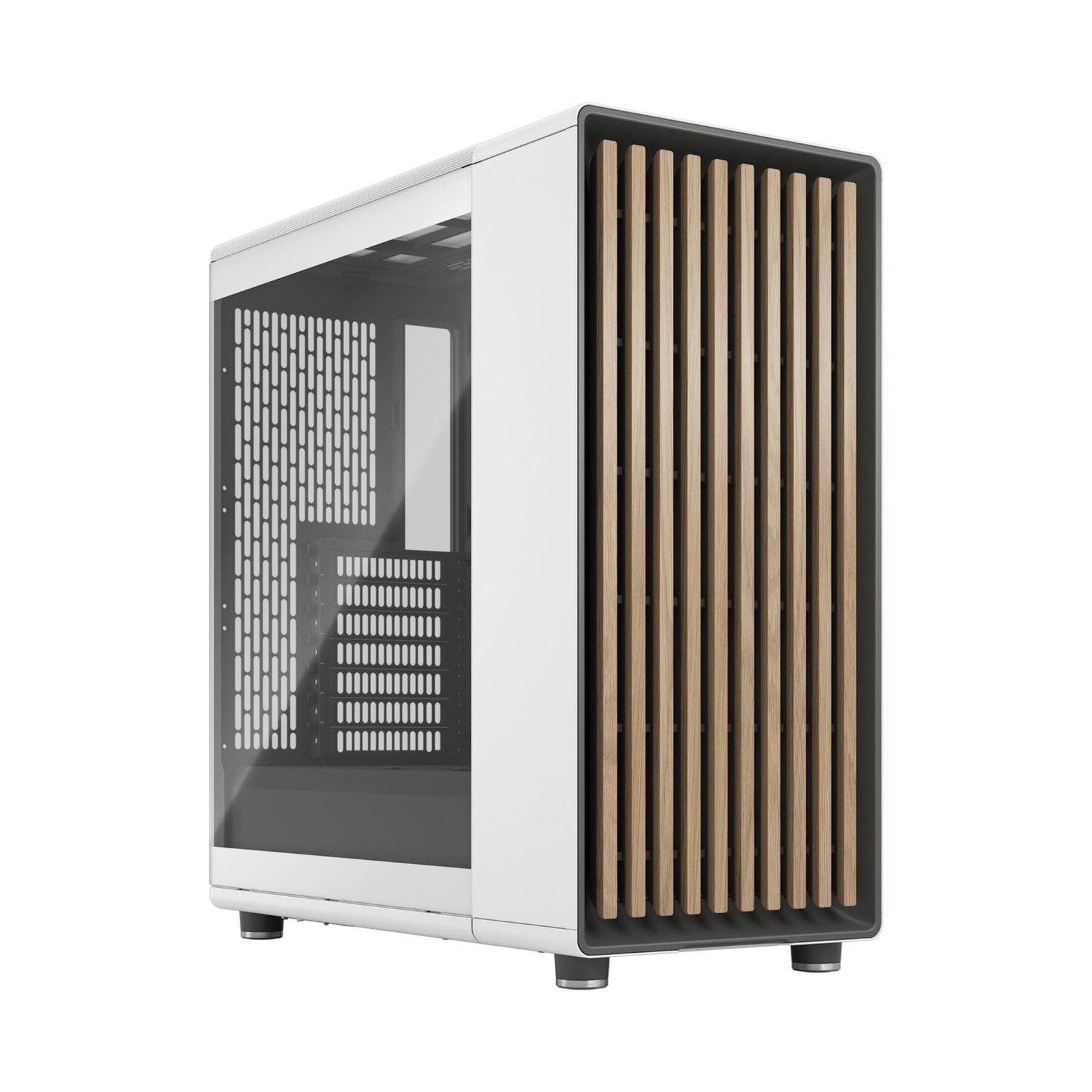 ATX Computer Chassis White TG Clear Tempered Glass Gaming Case with Wood Accents