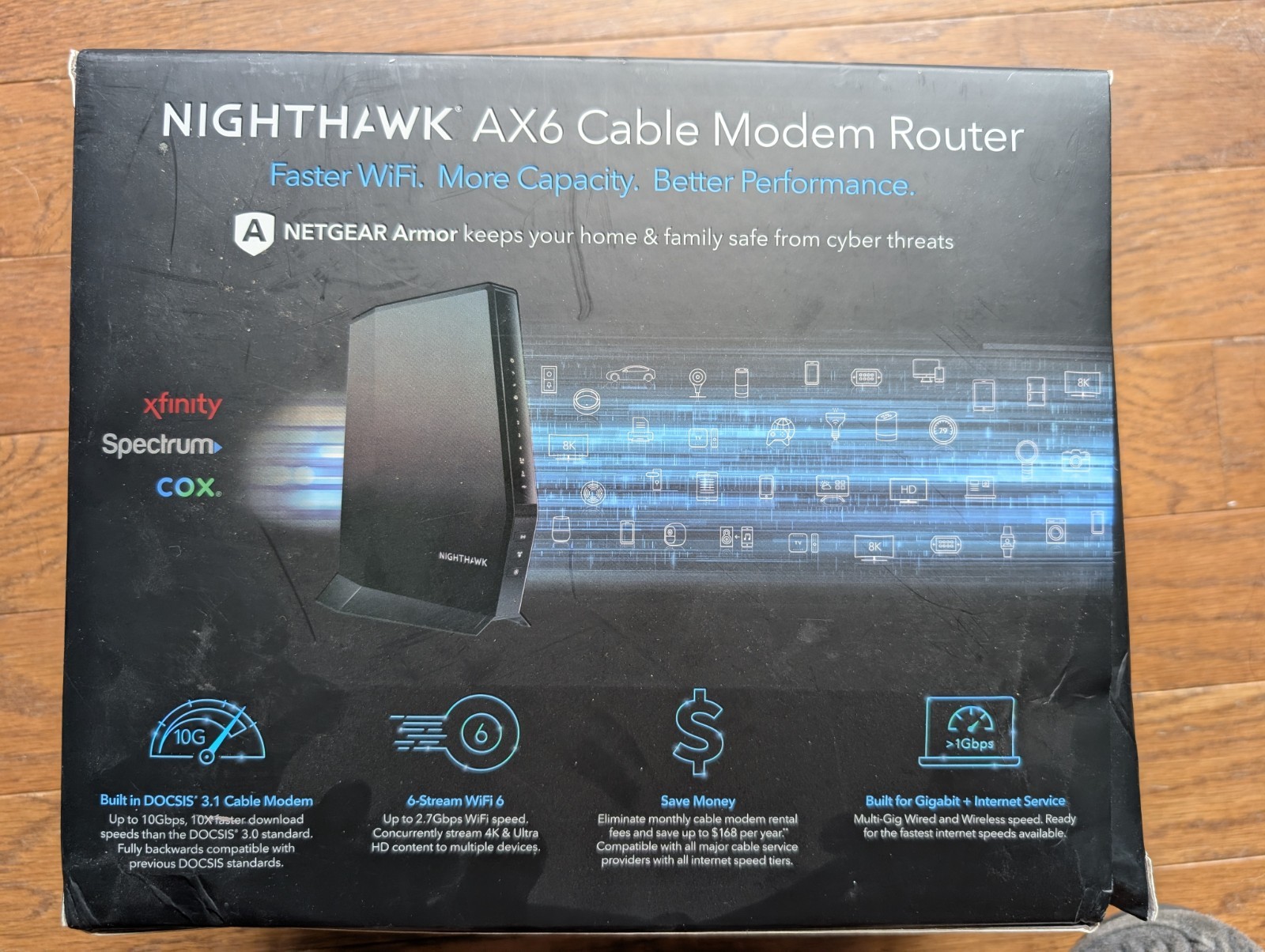 NETGEAR Nighthawk AX6 AX2700 WiFi 6 Dual-Band Cable Modem Router DOCSIS 3.1