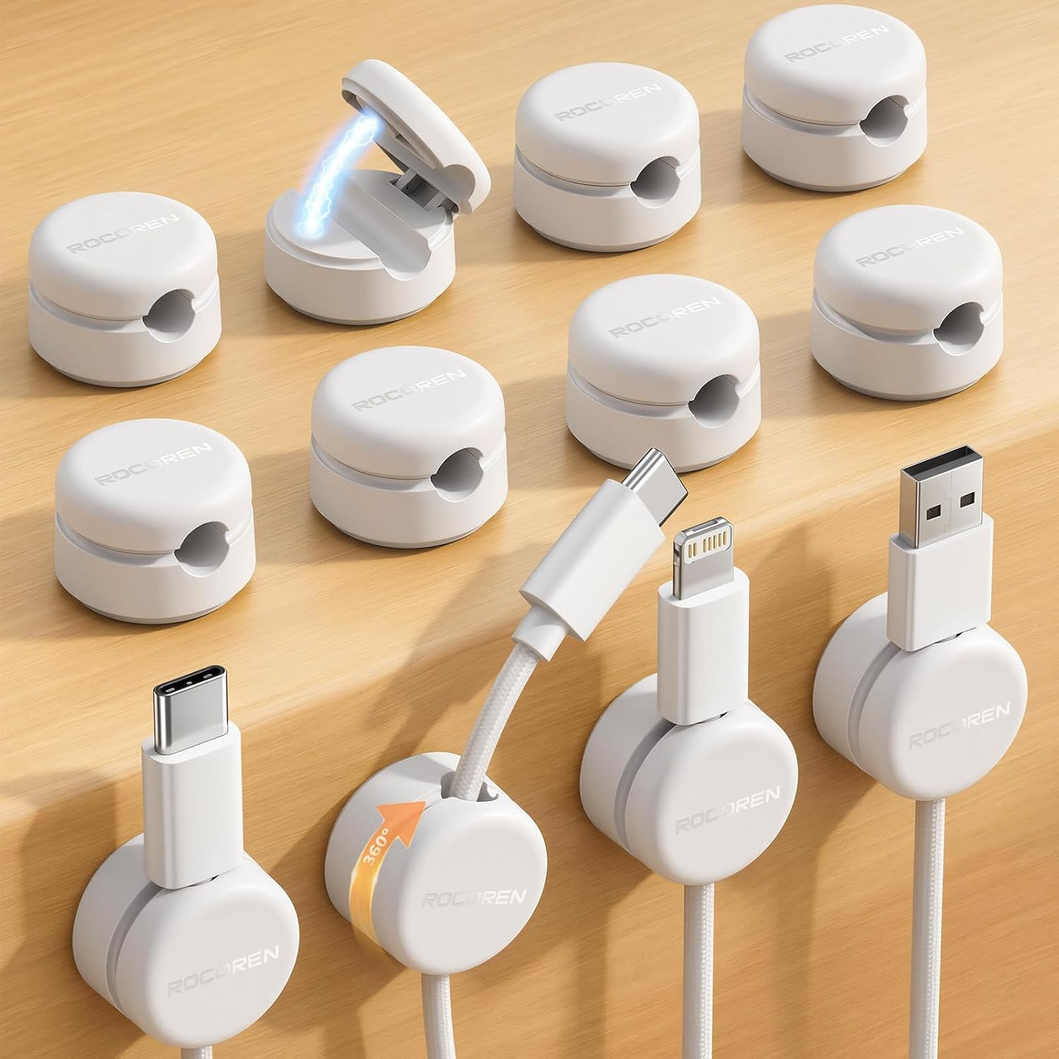 12 Pack Magnetic Cable Clips,360° Rotating Cord Organizer Holder
