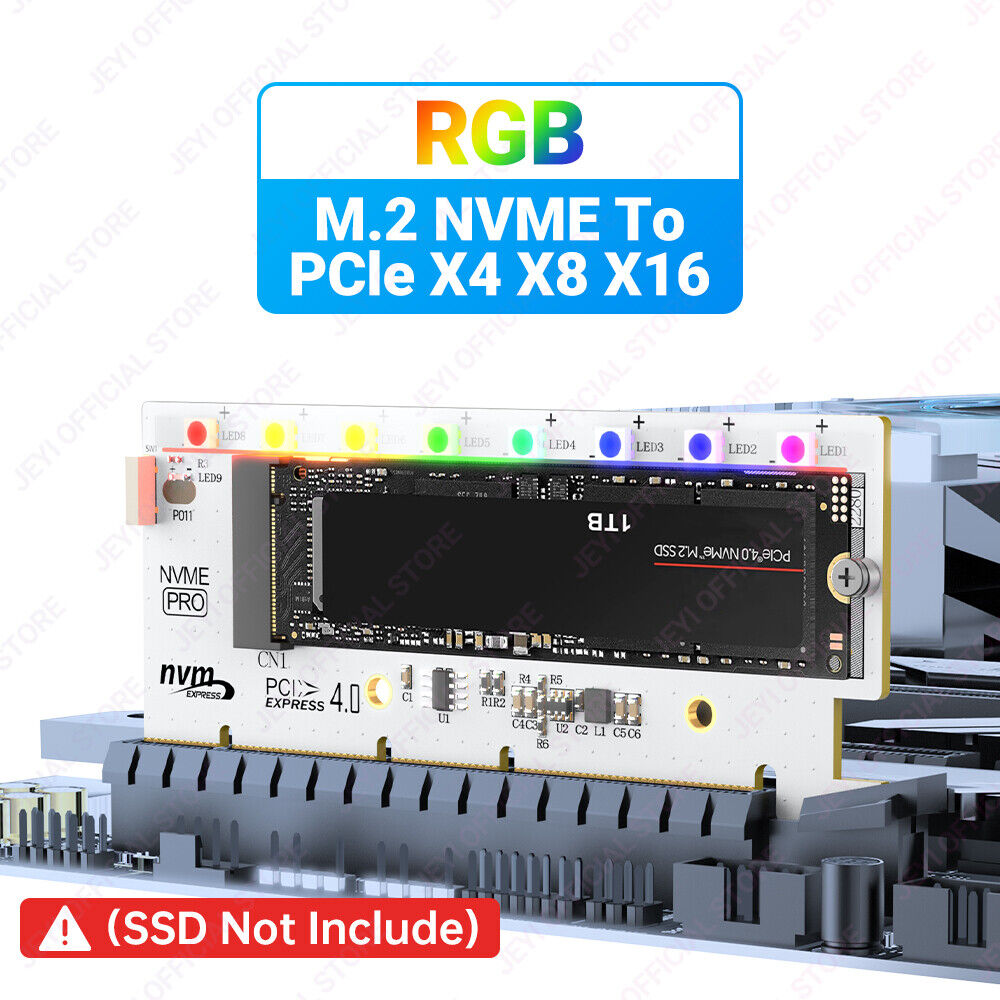 JEYI M.2 NVME WIth RGB to PCIe 4.0 x16 Adapter Expansion Card SSD 2280/60