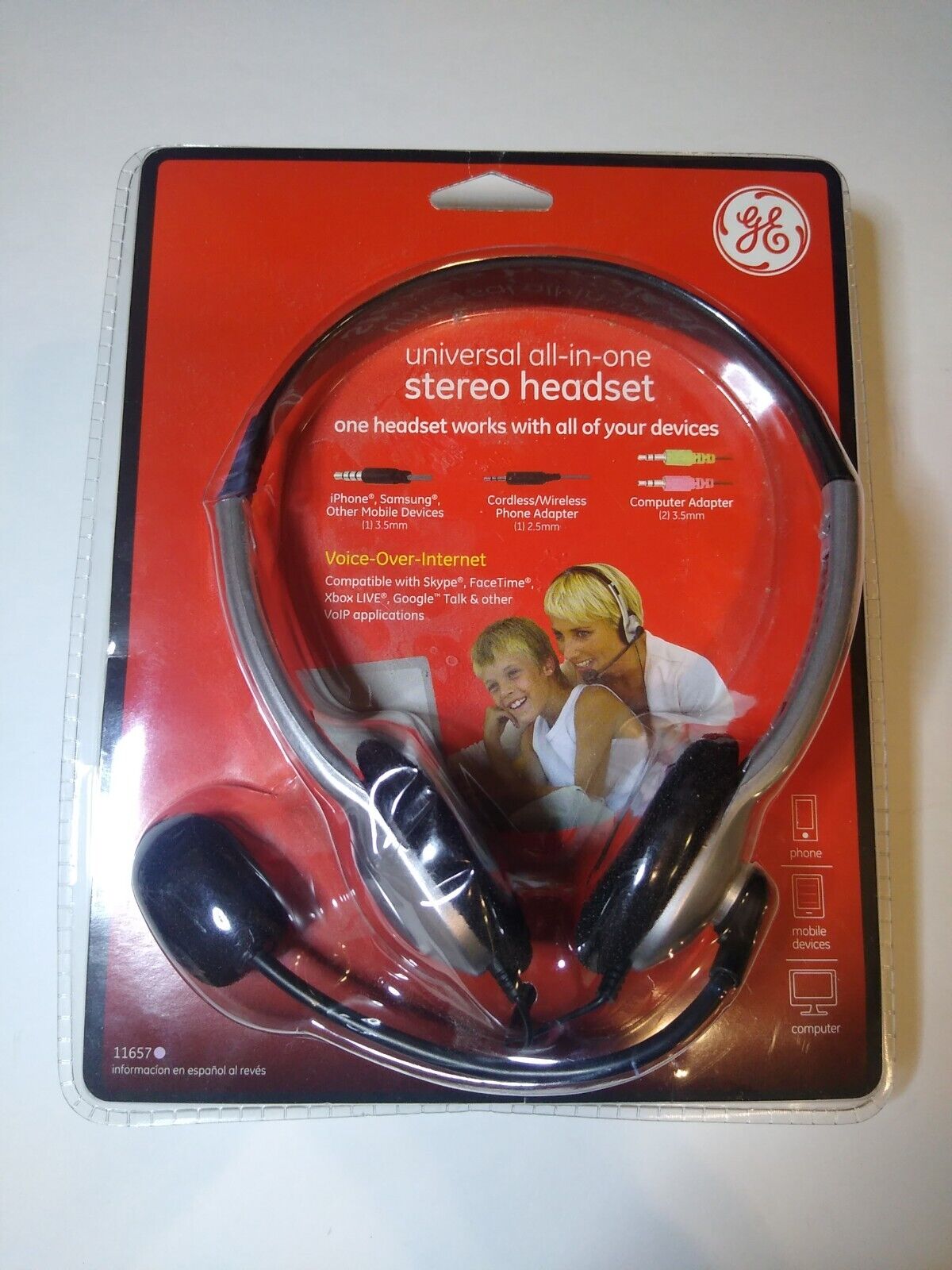 GE 11657 Stereo Headsets Universal All In One Black And Gray New In Package 