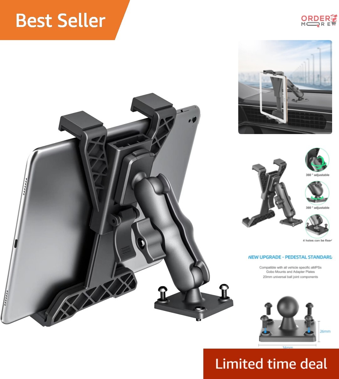 Secure and Sturdy Tablet Mount for Vehicles - Works with iPad & Samsung Tablets