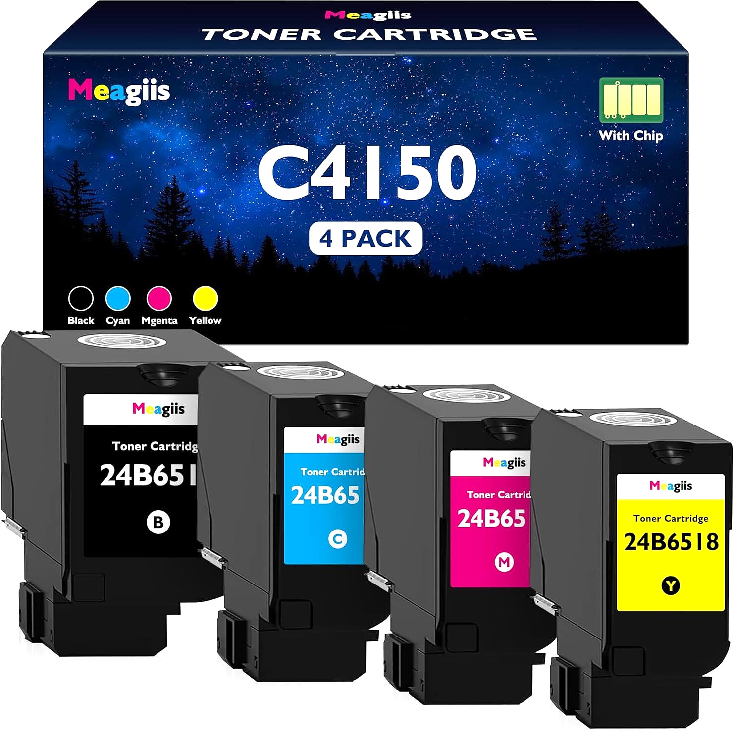 High-Yield Toner Cartridges 4-Pack for Lexmark C4150 (24B6516-24B6519) Printers