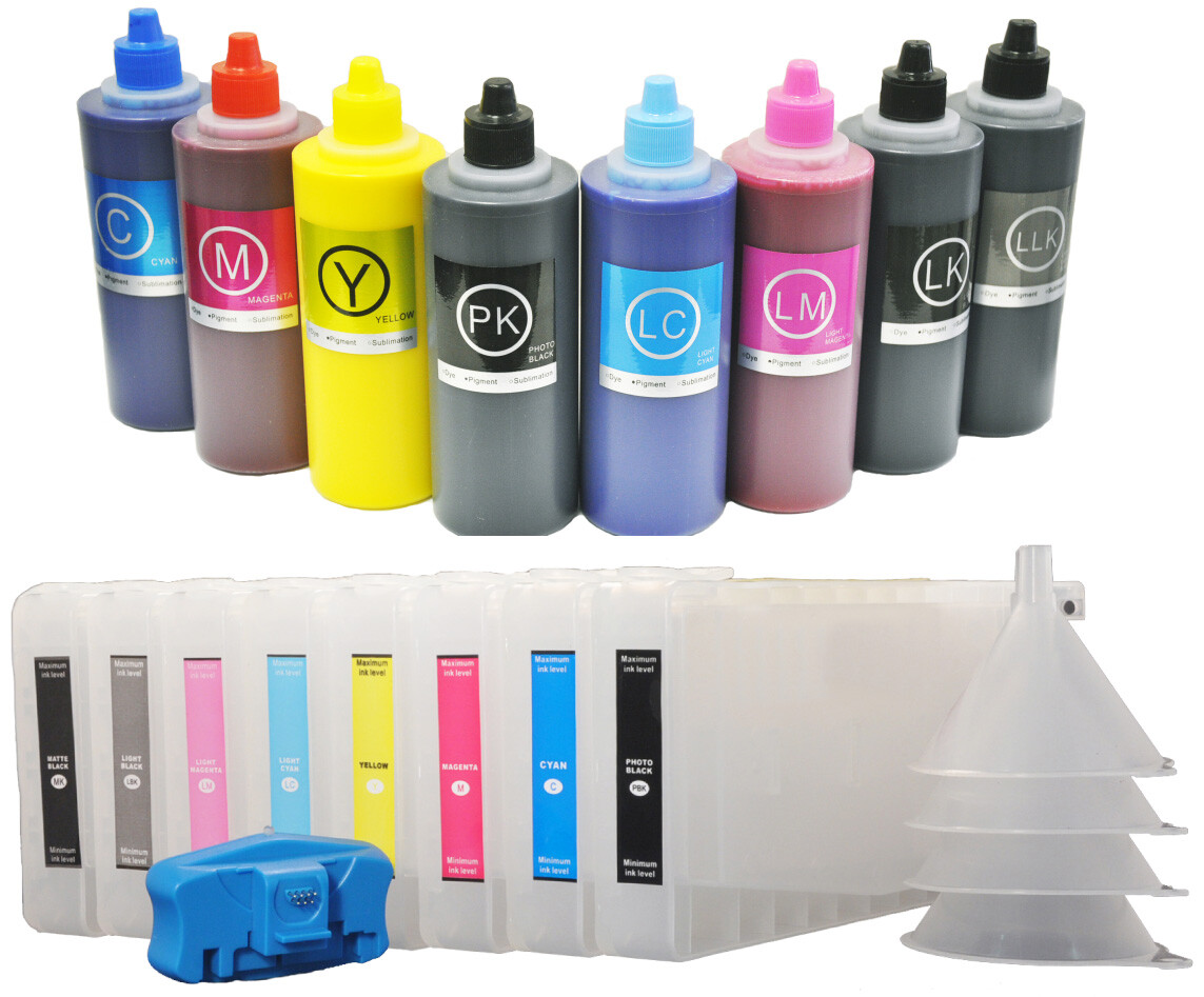 8 Refillable Cartridges 8x500ml Pigment Ink Reset for Epson Stylus Pro 7800/9800