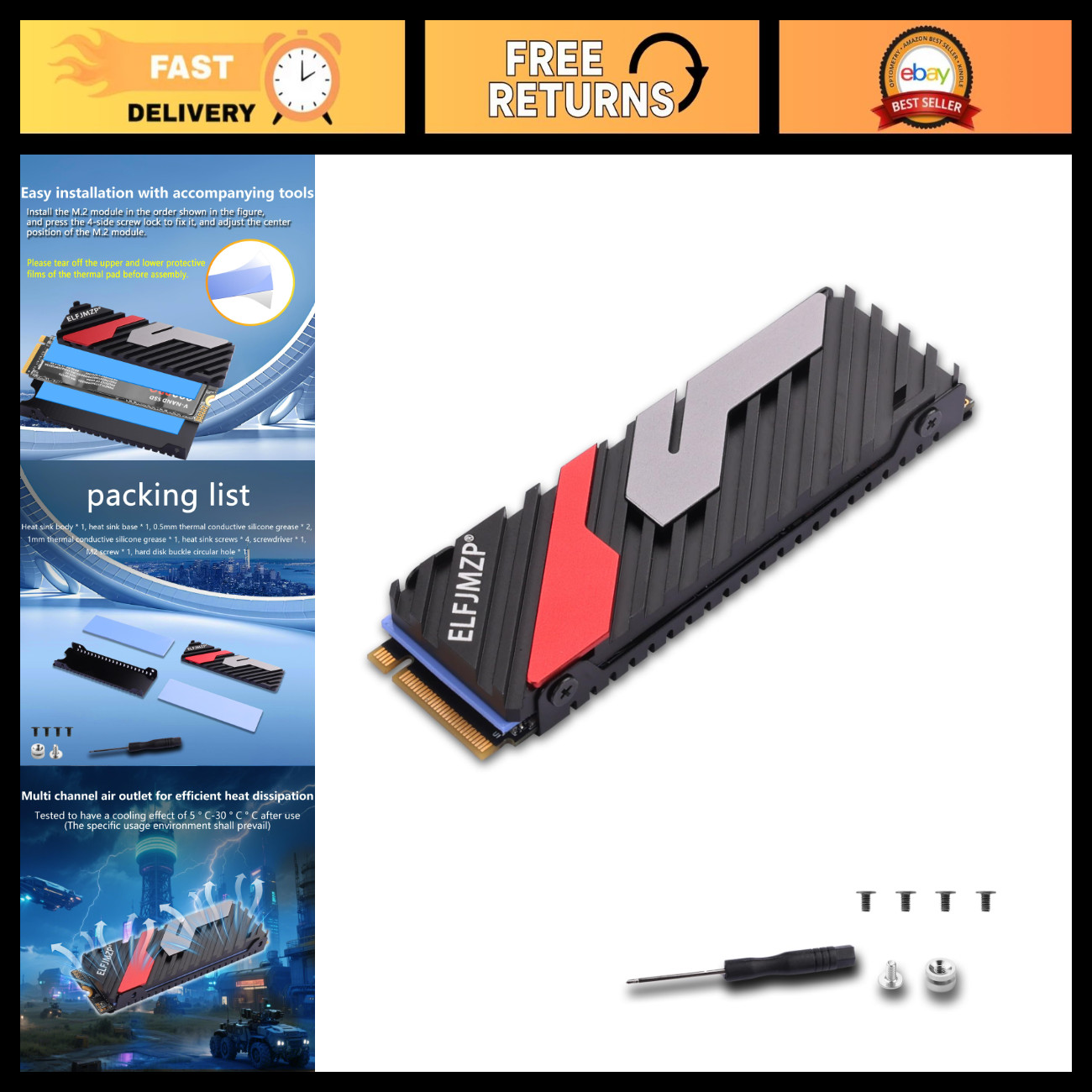 High-Performance M.2 SSD Cooling Vest 2280 for PC/PS5 - Fits 990 980 970 SN850 S