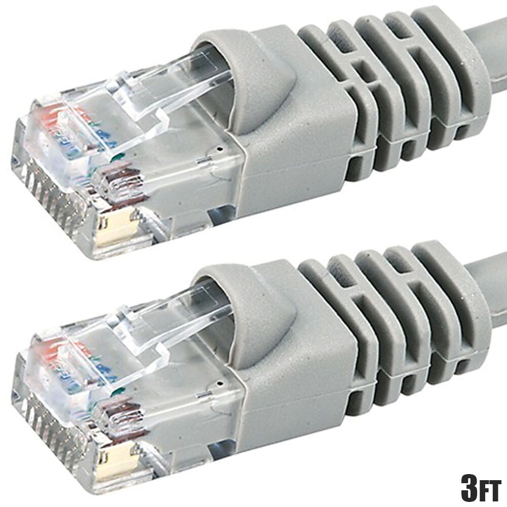 3FT Cat5e RJ45 Network LAN Ethernet UTP Crossover Cable Copper Wire Gold Gray
