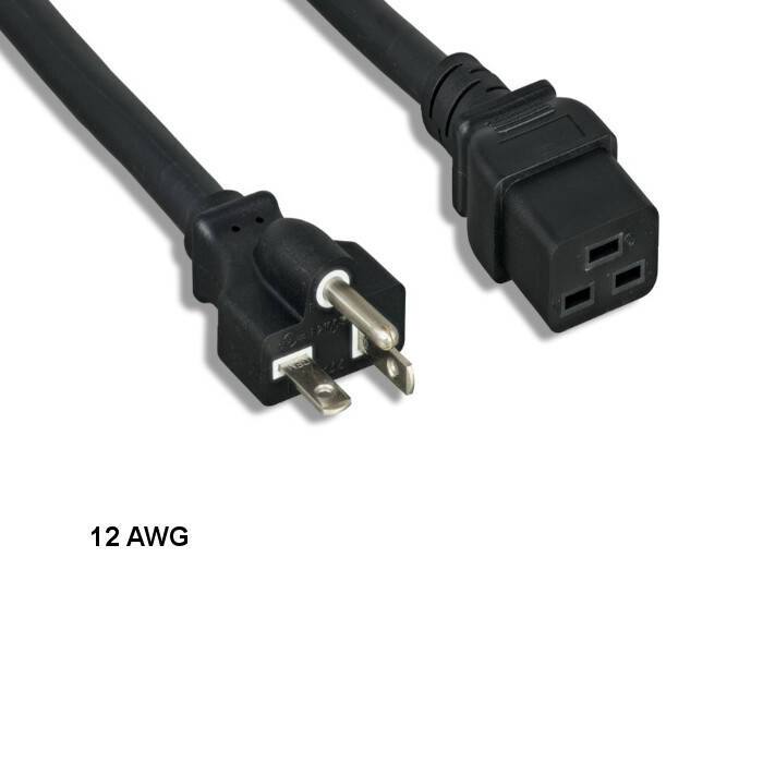 [Lot10] 10Ft 12 AWG Power Cable NEMA 5-20P to IEC-60320 C19 20A/125V SJT Black