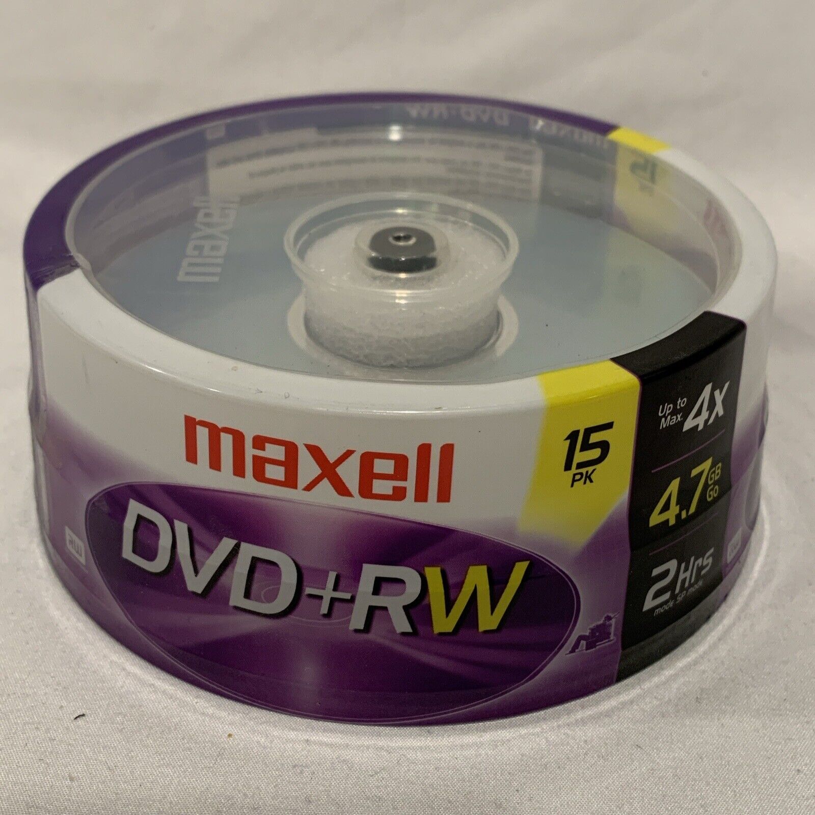 Maxell DVD+RW Discs 4X 4.7GB 2Hrs Spindle Case 15 Pack NIB Sealed Brand New