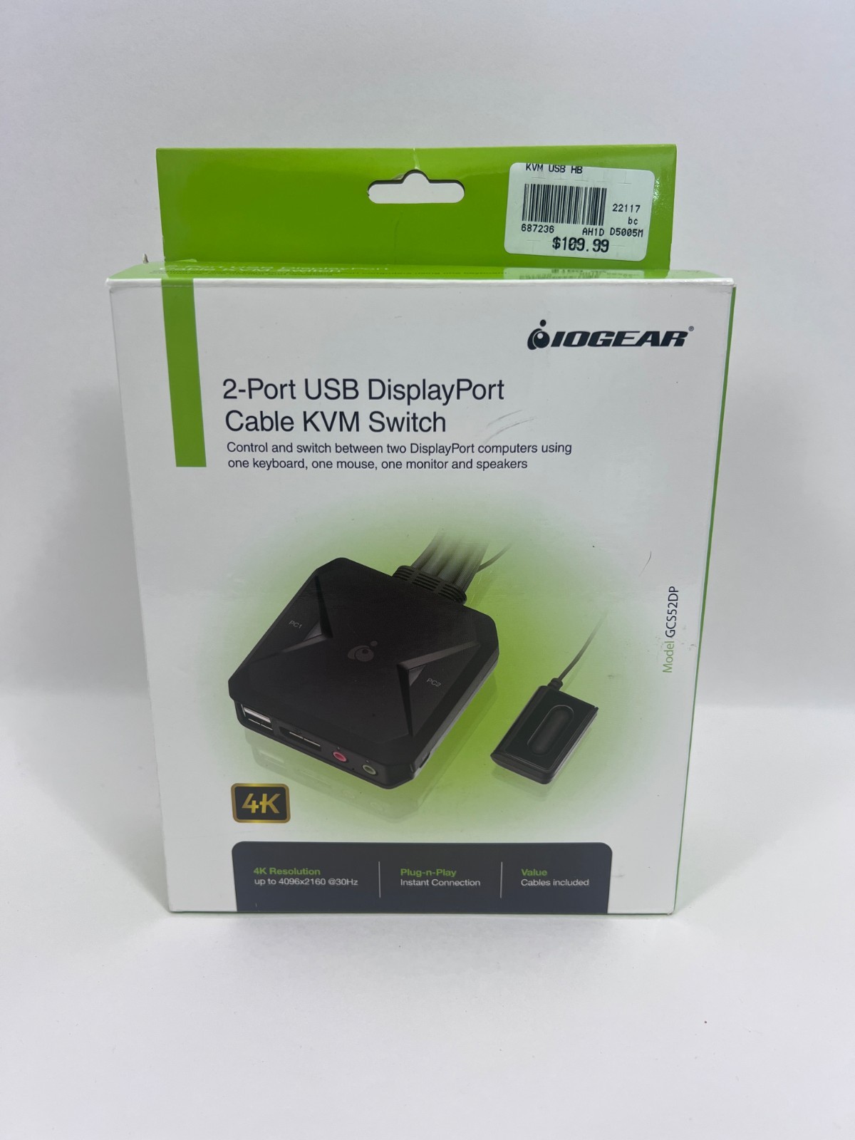 IOGEAR 2-Port USB DisplayPort Cable KVM Switch GCS52DP 4K