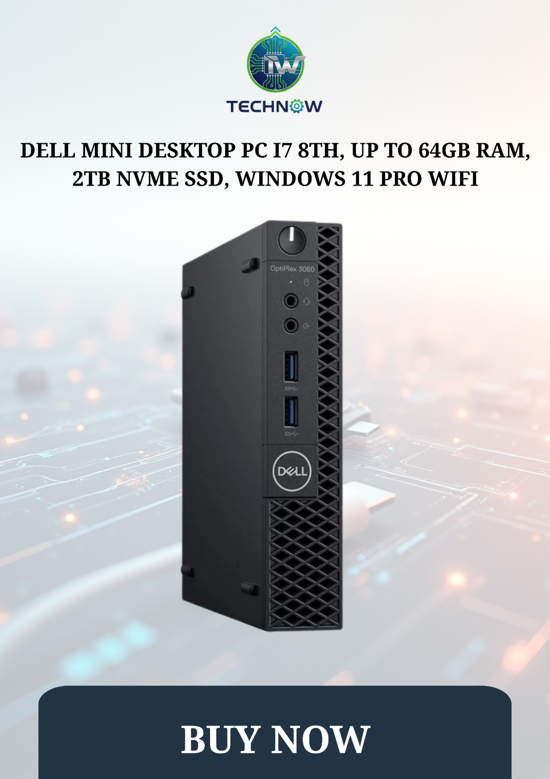 Dell Mini Desktop PC i7 8th, up to 64GB RAM, 2TB NVMe SSD, Windows 11 Pro WiFi