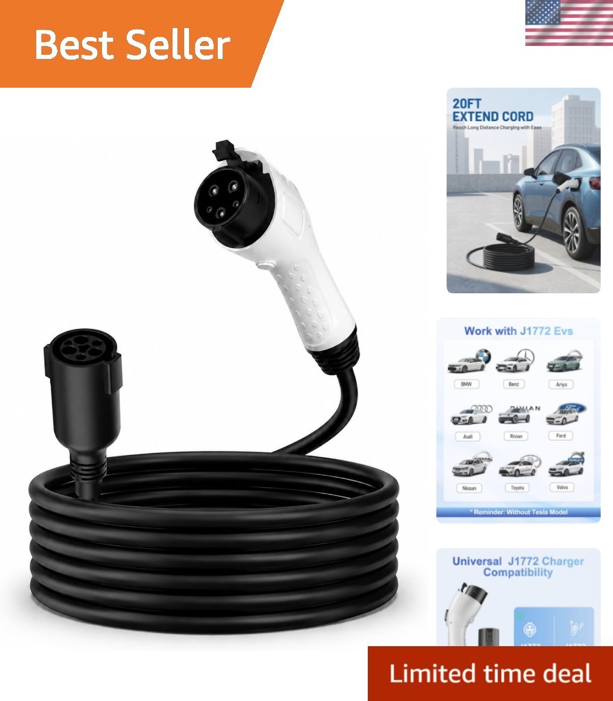 J1772 Extension Cable, 32A 21FT EV Charger Extension Cord Compatible with All...