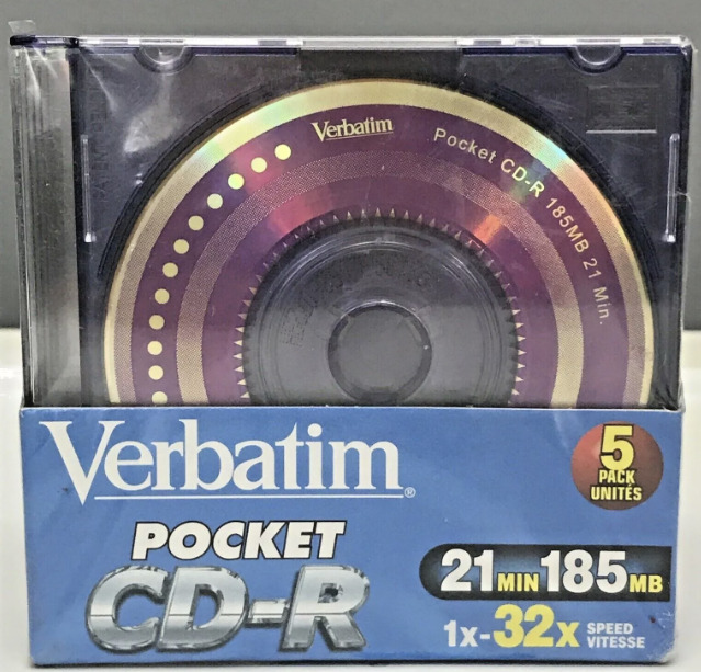 5 Pack VERBATIM Pocket Color Mini CD-R Discs New & Sealed 21 MIN 185 MB w/Case