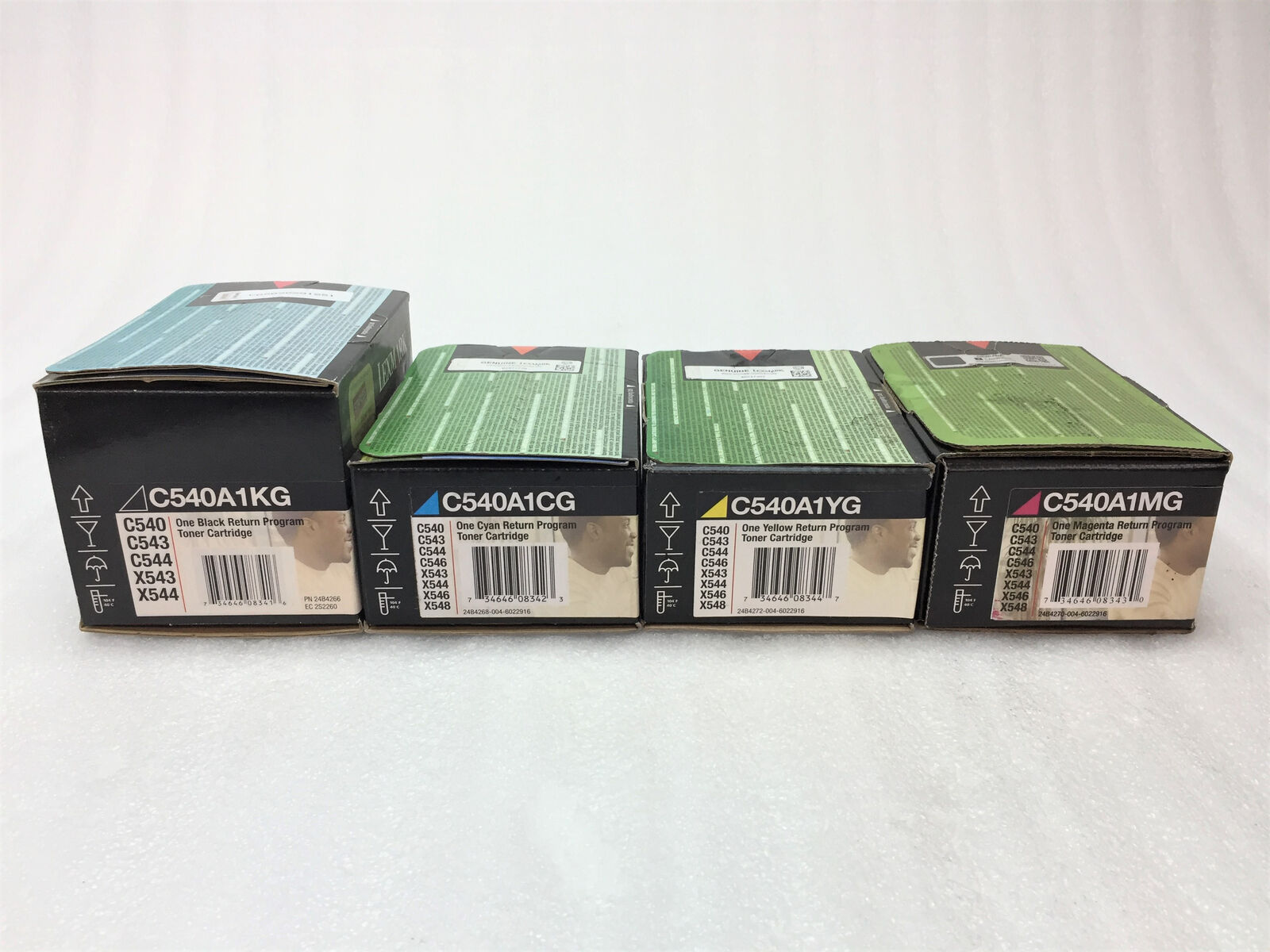 Set of 4 Genuine Lexmark C540A1MG, C540A1KG, C540A1YG, C540A1CG, Toner Cartridge