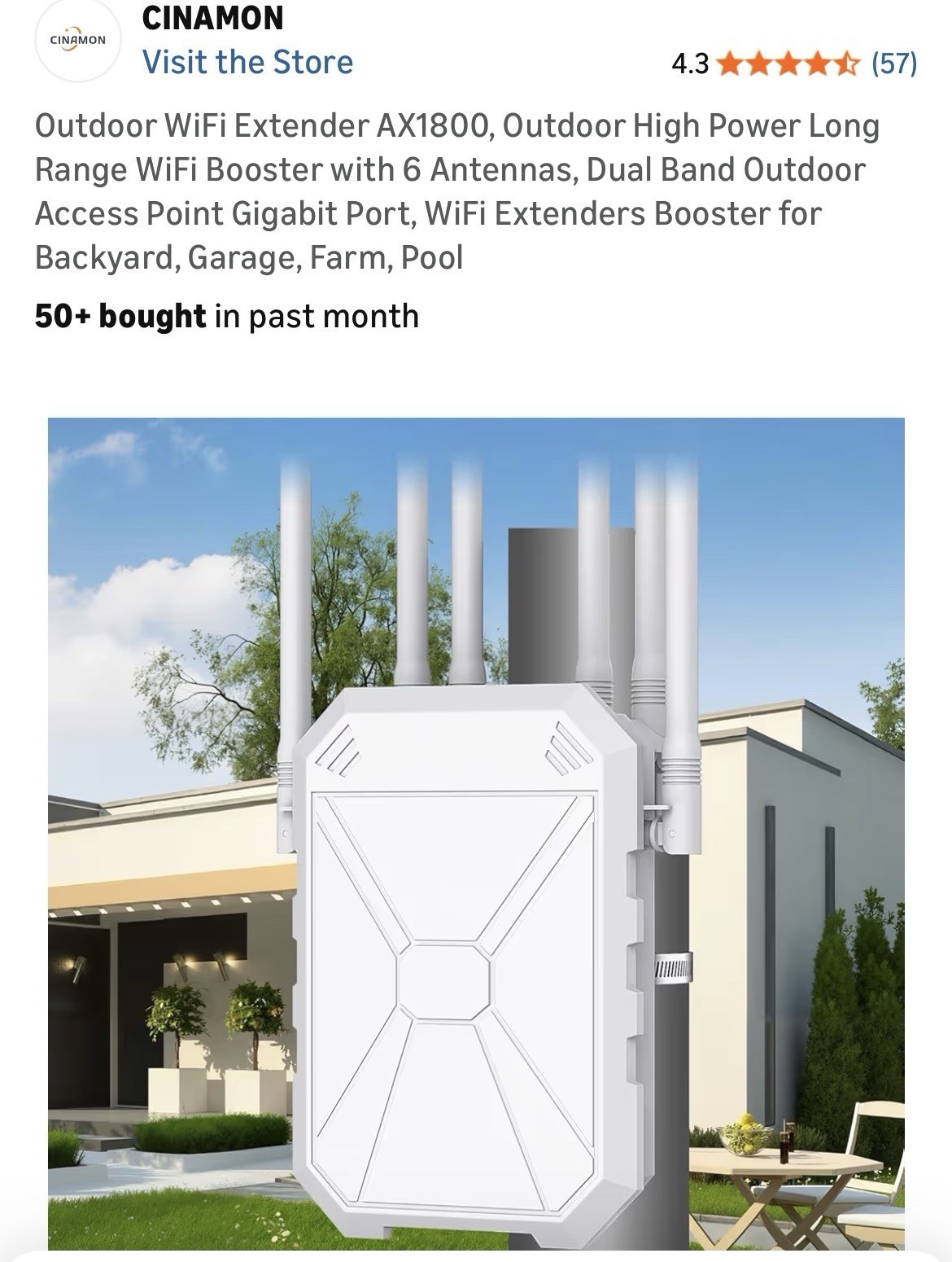 Outdoor WiFi Extender AX1800, Outdoor High Power Long Range WiFi Booster with 6