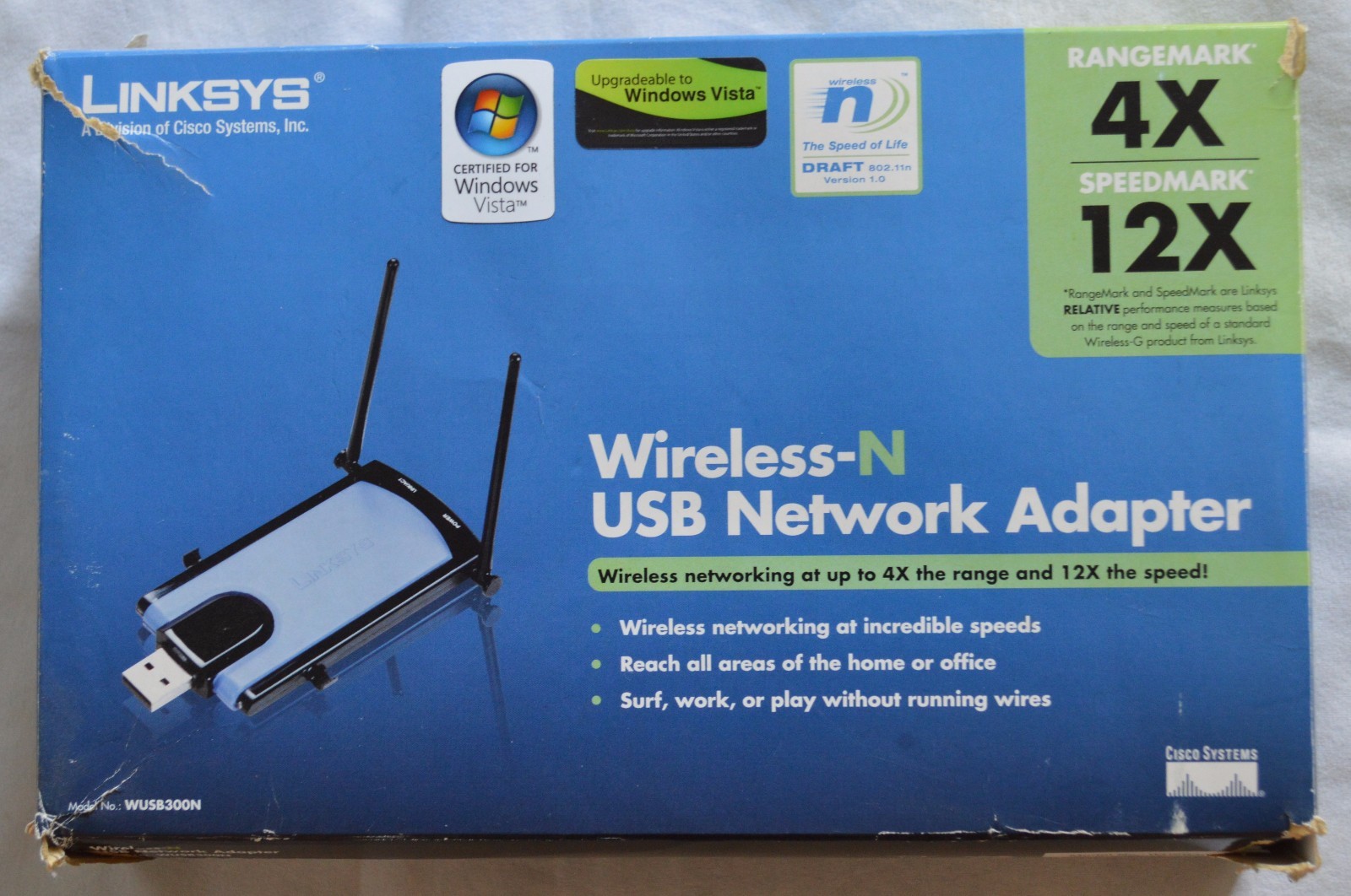 Cisco-Linksys WUSB300N Wireless-N USB Network Adapter + USB extension base (b2)