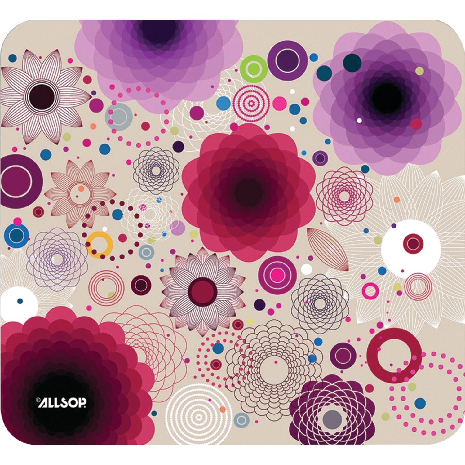 Allsop Retro Floral Mouse Pad Non Skid Rubber Base Soft Cloth Surface 9x7 inches