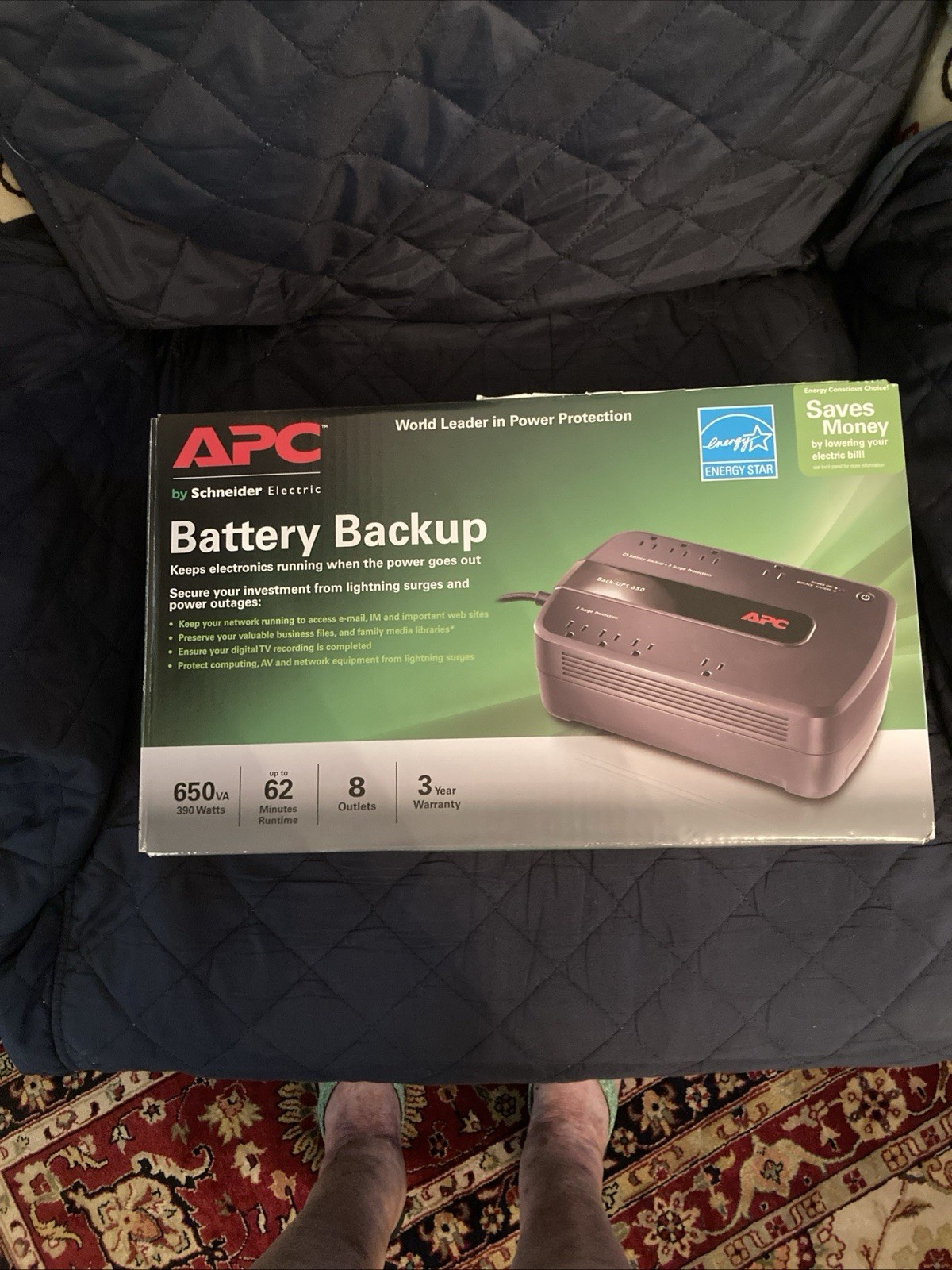 APC Back-UPS 650 BE650GI Battery Backup / Output Watts 390W