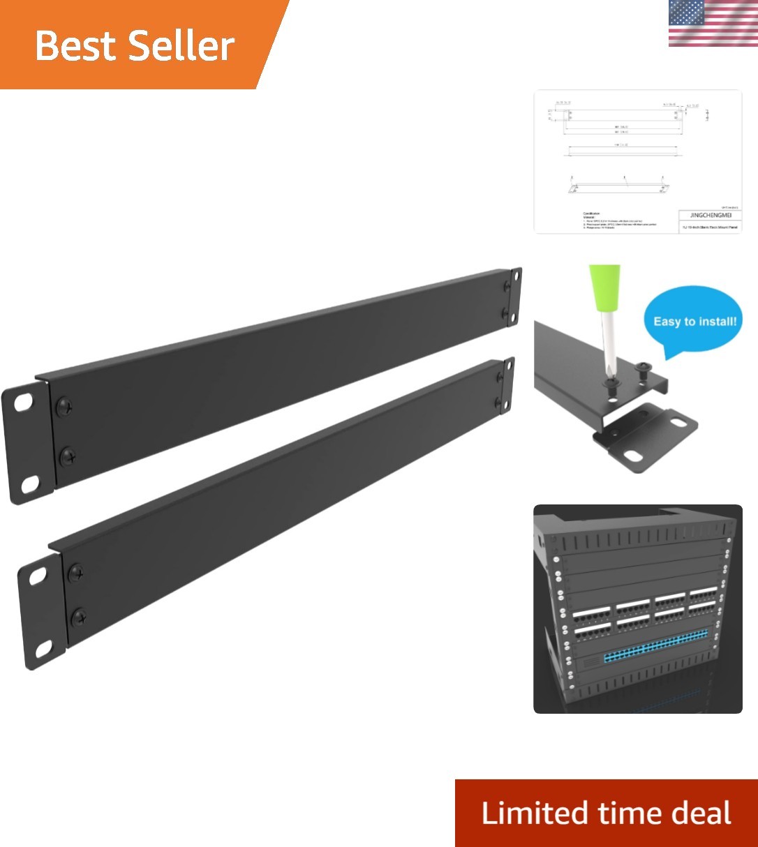 2 Pack 1U Metal Disassembled Blank Panel