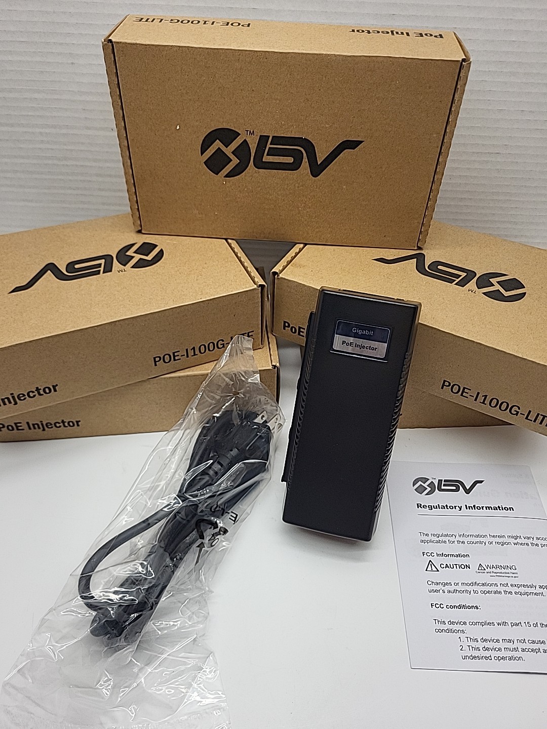 Lot of 5 BV-Tech POE-I100GL Gigabit PoE+ Injectors 30W POE with Cable NEW IN BOX