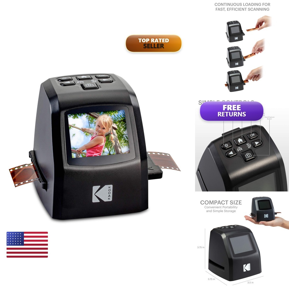 KODAK RODFD20 Mini Digital Film & Slide Scanner 35mm 126 110 Super 8 2.4" LCD