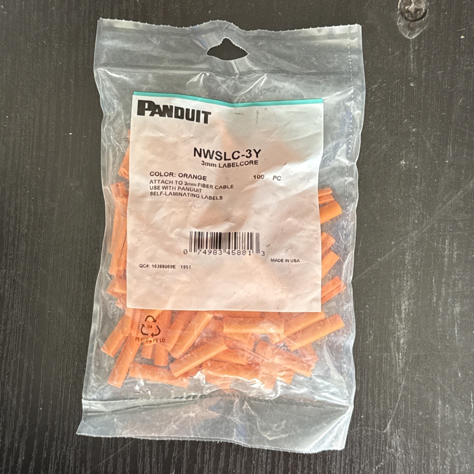 (QTY 100) PANDUIT NWSLC-3Y LabelCore™ Cable Identification Sleeve 3mm Orange