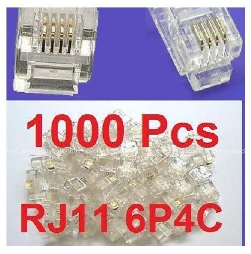 1000 PCS LOT CAT3 Phone Connector End RJ11 6P4C Modular Plug Telephone New