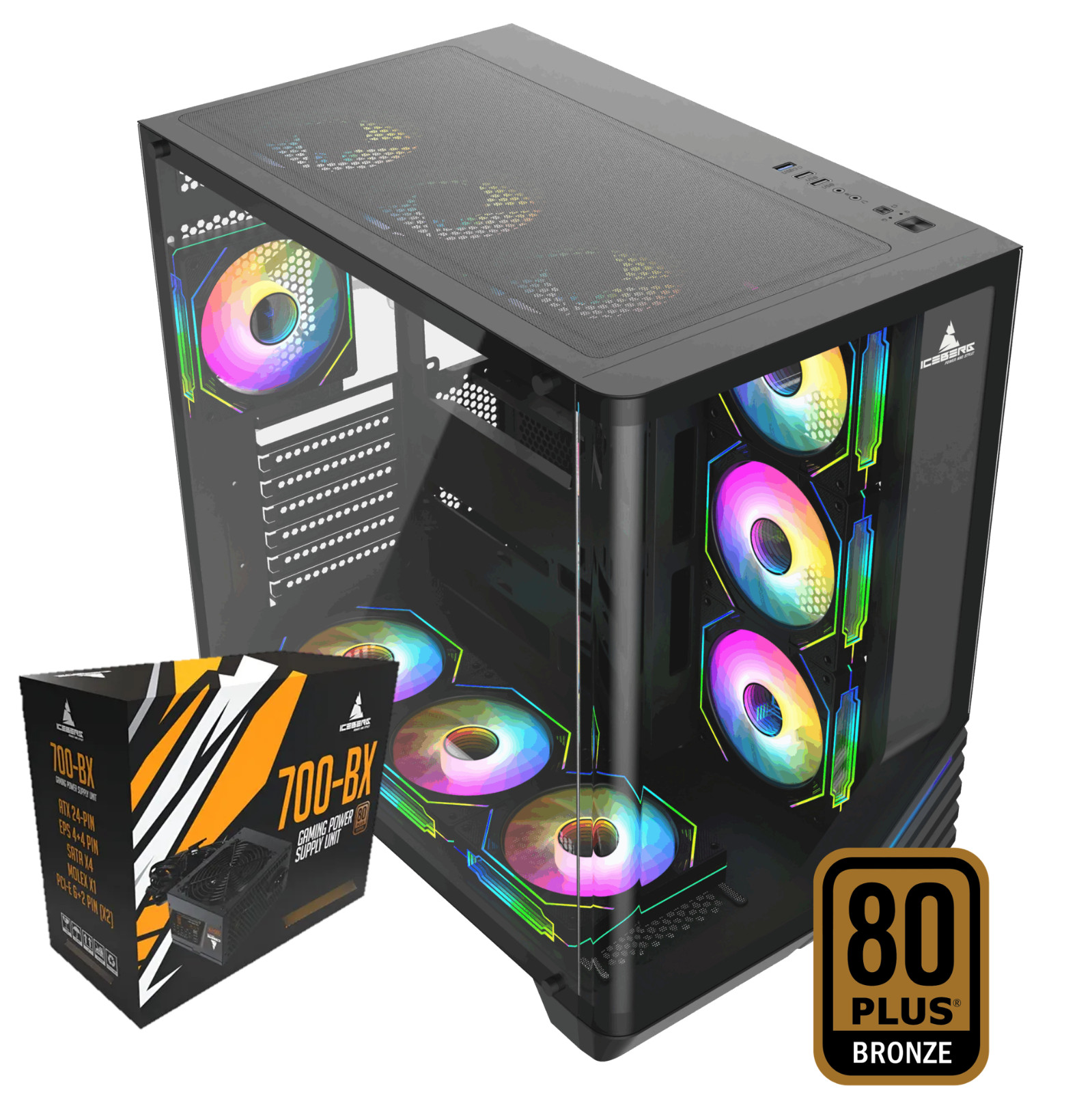Iceberg Gaming Combo Case Wave L seven (7) aRGB Fans and PSU 700W 80 plus Bronze