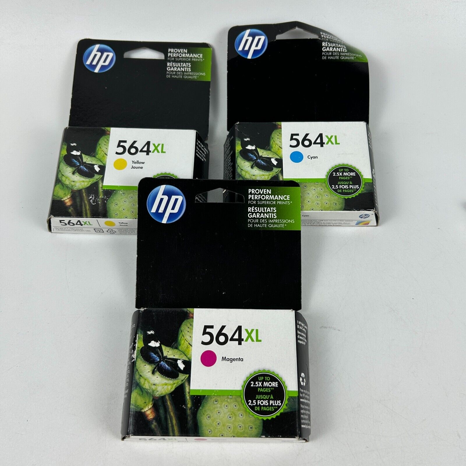 Lot of 3 HP 564XL Printer Ink Cartridge Yellow / Cyan / Magenta 2017