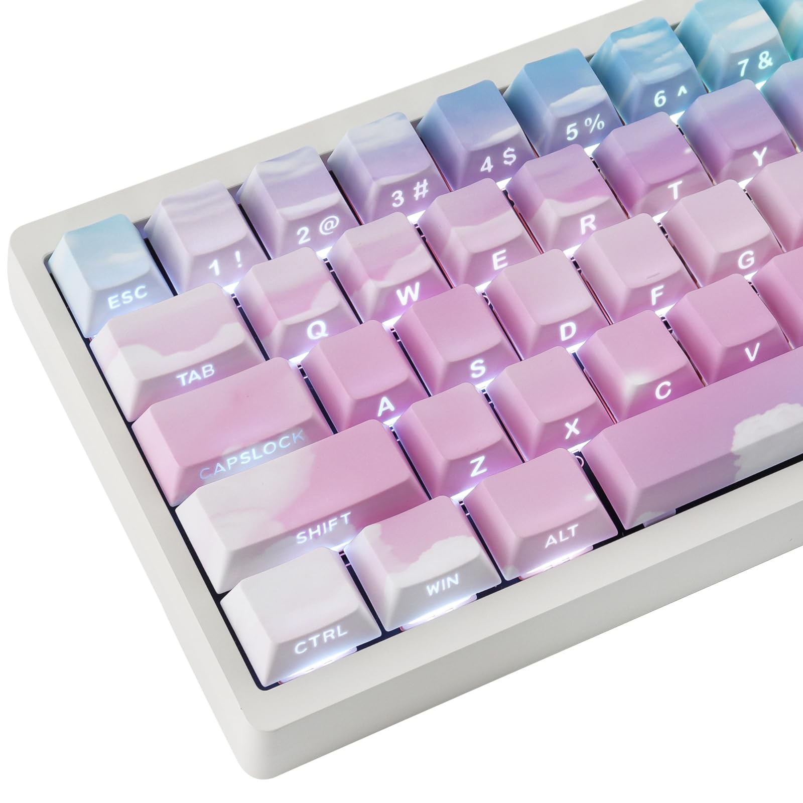 Pink Blue Gradient PBT Keycaps 135 Keys Side Printed Shine Through Cherry