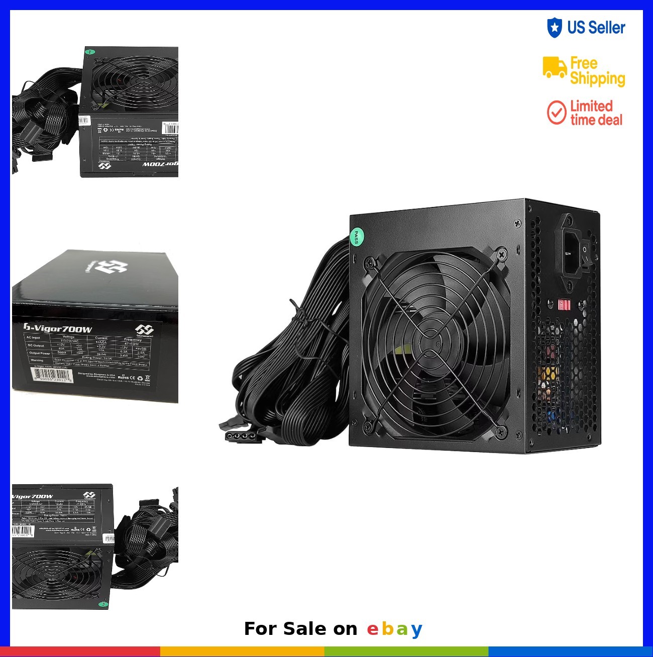 700W ATX Power Supply Gaming PC 115-230V Black Ribbon Cables Over-Power