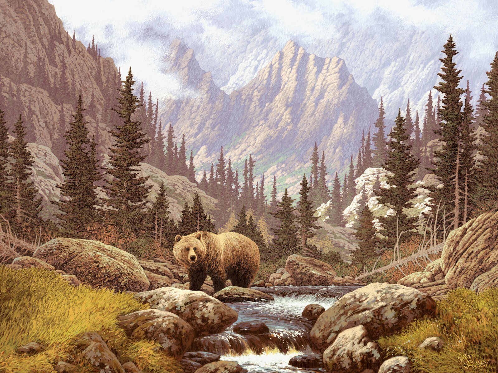 Grizzly Bear Montana Fishing Mousepad Computer Mouse Pad  7 x 9