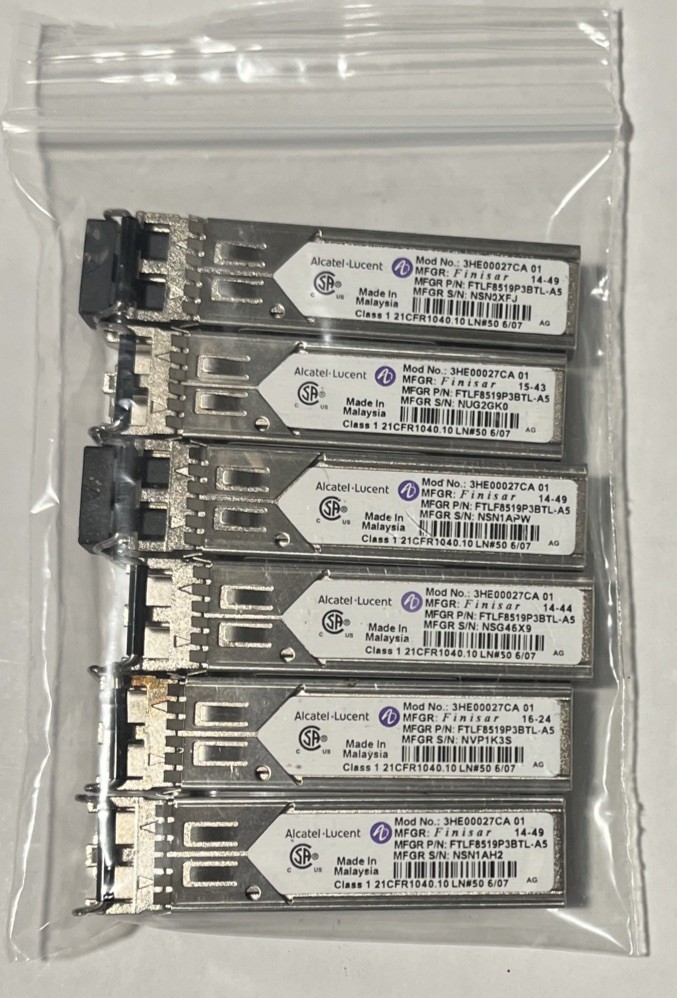 Lot Of 6 ALCATEL-LUCENT  3HE00027CA 01 FTLF8519P3BTL-A5 Transceiver Modules