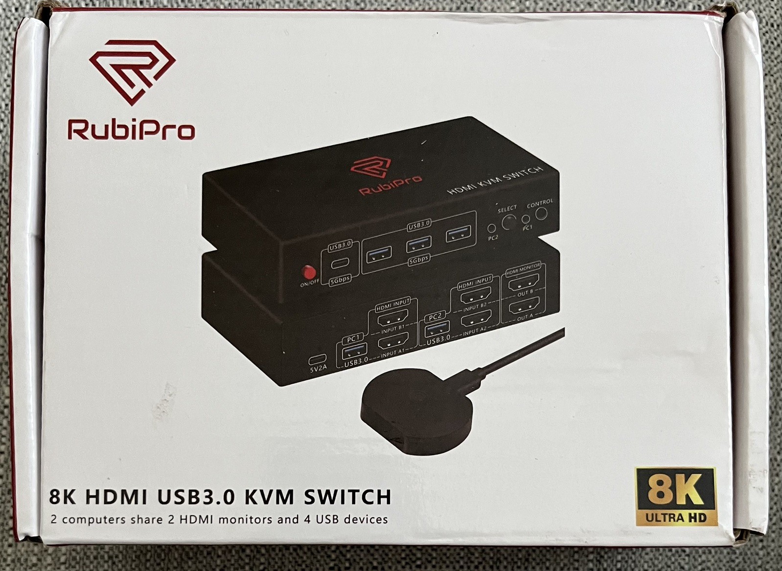 RubiPro HDMI 2.1 Dual Monitor KVM Switch 8K60Hz 2PC USB 3.0