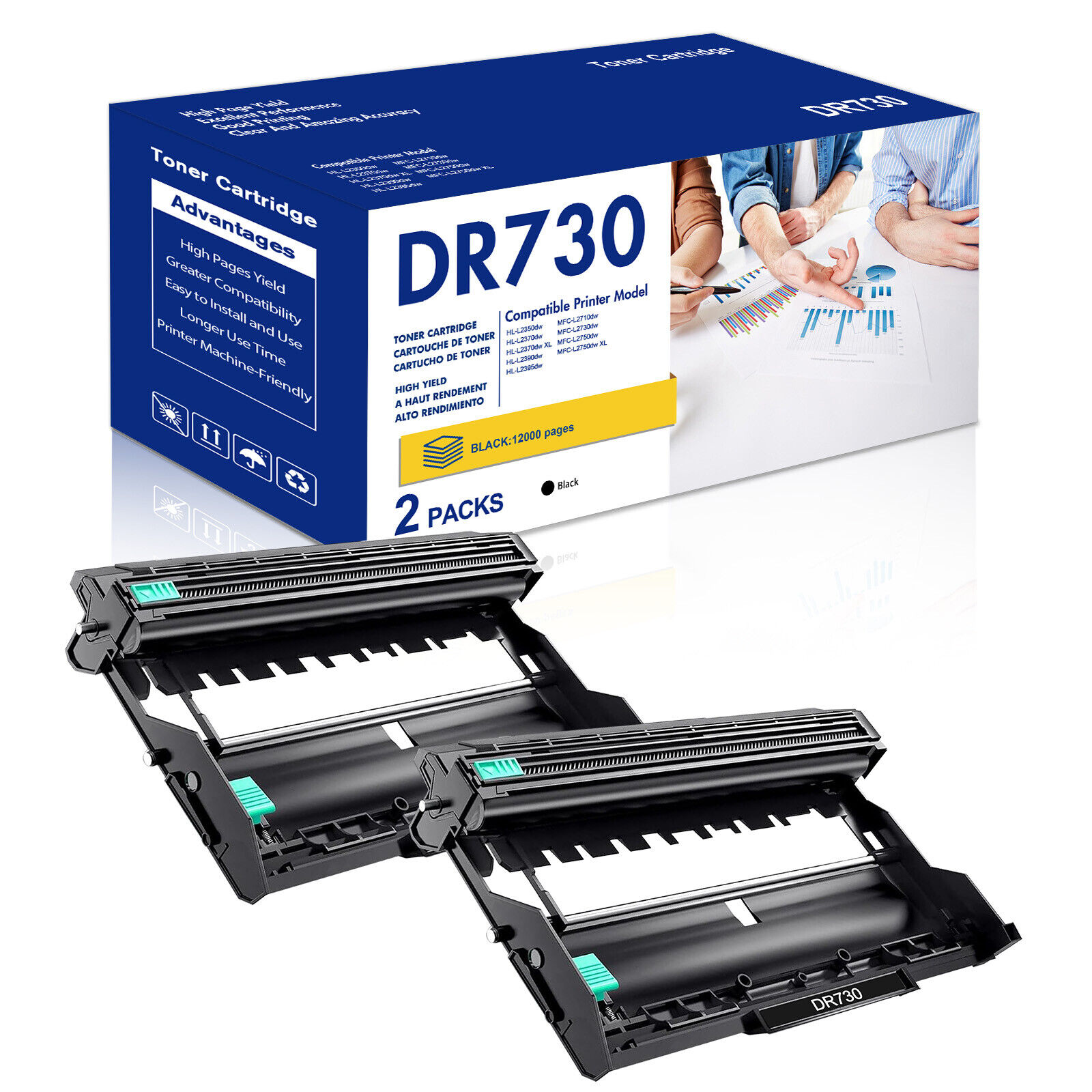 2PK DR730 Drum Unit Compatible For Brother MFC-L2710DW L2750DW DCP-L2550DW TN760