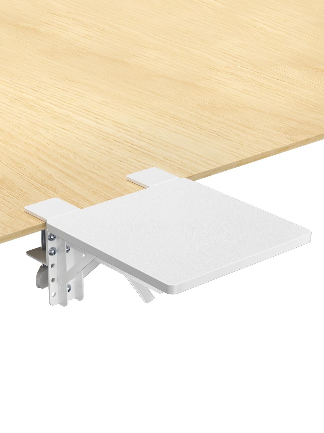 White Ergonomics Desk Extender Tray 9.5x9.1 Inch Clamp Mount Arm Wrist