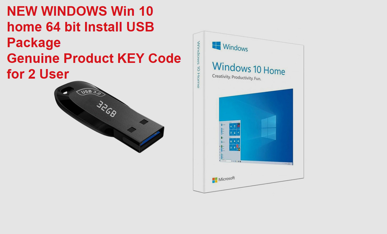 NEW WlNDOWS Win 10 home 64 bit Install USB Package & Genuine Product Code.......
