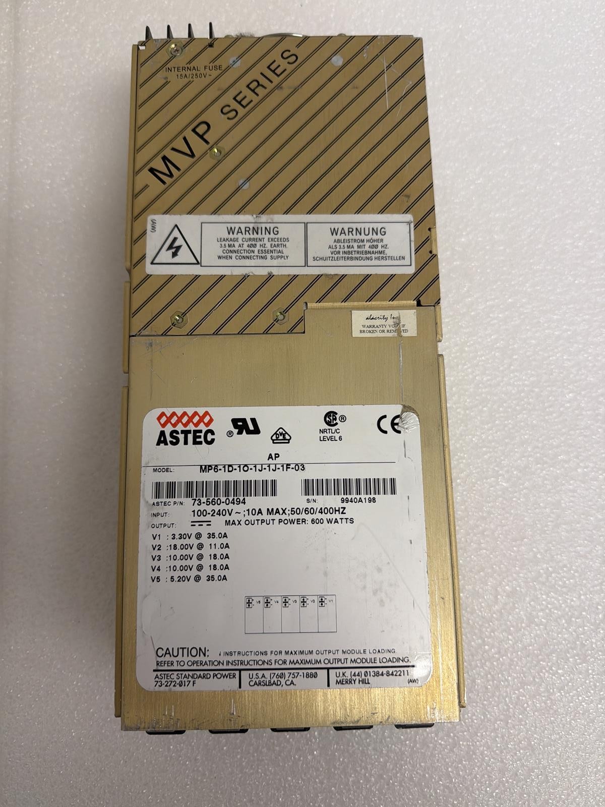 ASTEC 73-560-0494 MVP SERIES POWER SUPPLY, MP6-1D-1O-1J-1J-1F-03
