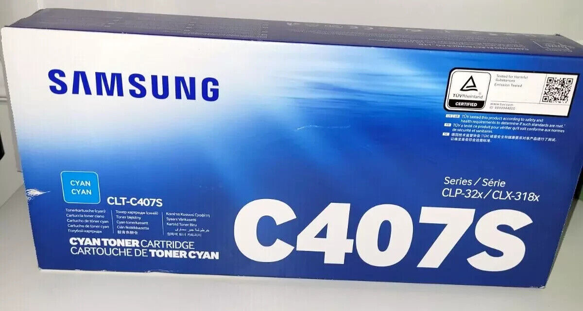 Genuine Samsung CLT-C407S / CLTC407S Cyan Toner Cartridge for CLP-32x / CLX-318x