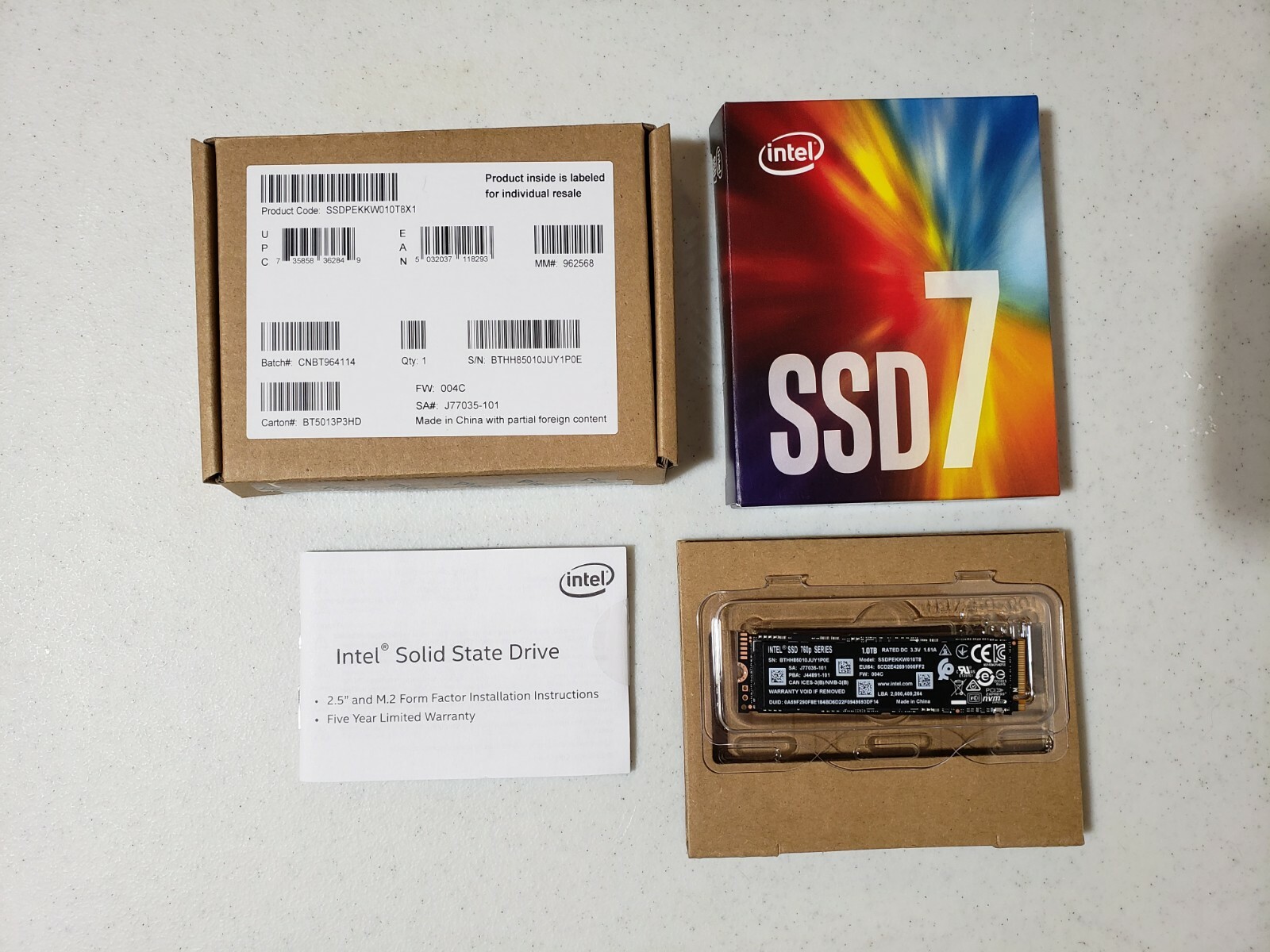 Intel 1.024TB 760p SSDPEKKW010T8 M.2 80mm PCIe NVMe 3.1x4 3D2 TLC SSD