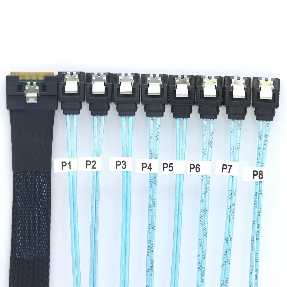 PCIe Slimline SAS SFF-8654 8i Full Lock to 8X SATA Straight Hard Drive Cable