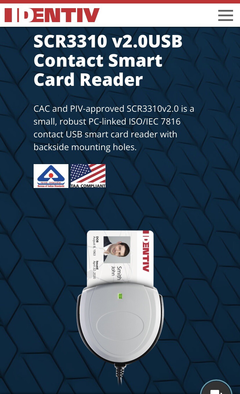 Identiv Card Reader SCR3310 /2.0 SmartOS* powered.