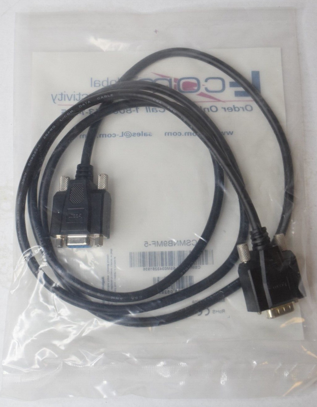 L-Com CSMNB9MF-5 Deluxe Molded D-Sub Cable DB9 Male Female 5ft Serial RS232