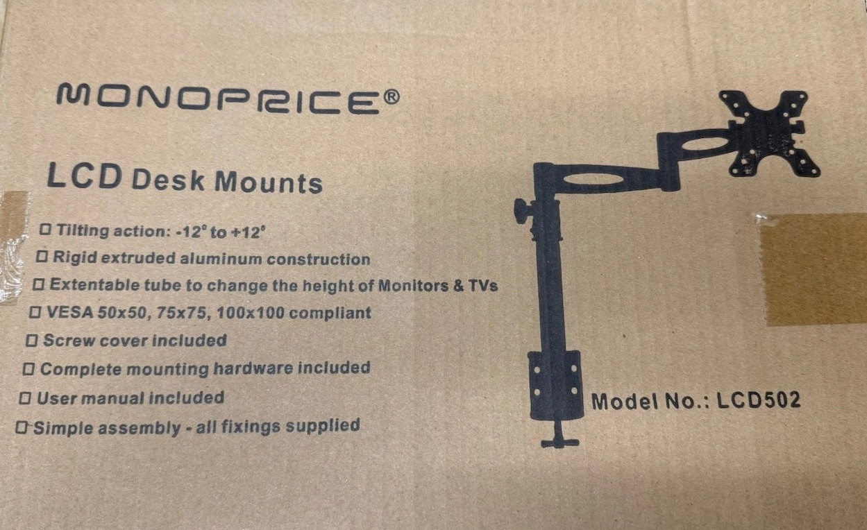 Monoprice - 3-Way Adjustable Tilting Desk Mount Bracket - LCD 502 Black
